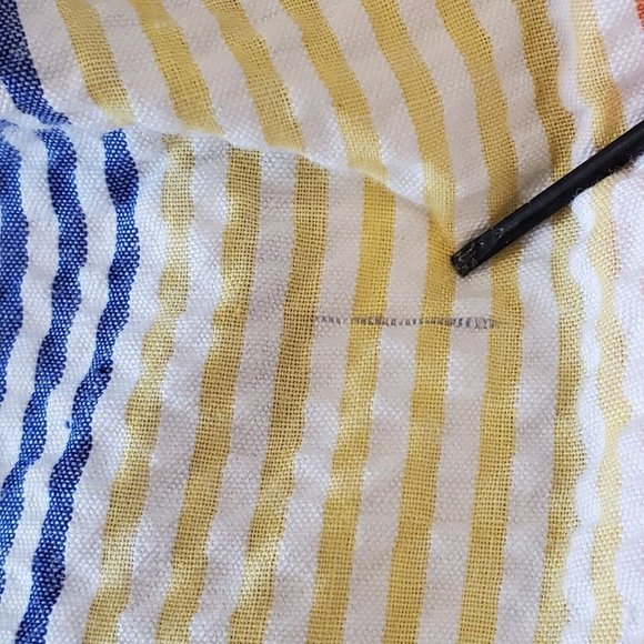 Vintage Rainbow Striped Housecoat Robe Thin Pearl Snap Long Duster Textured S/M - Picture 10 of 12